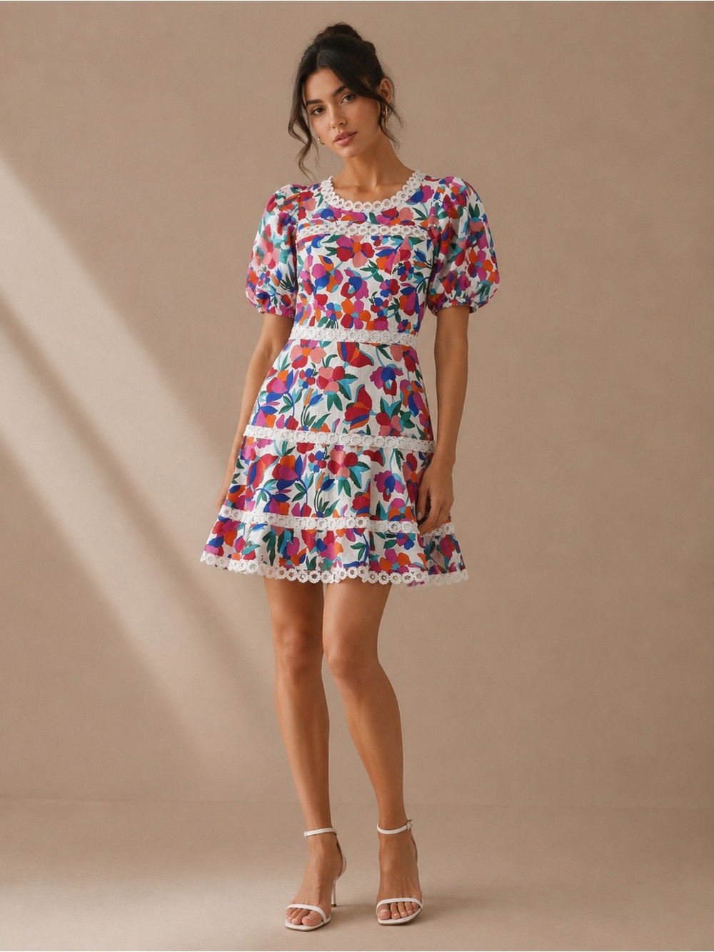 Olivaceous Multicolor Lace Trim Dress